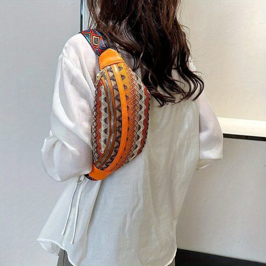 Bohemian Canvas Fanny Pack Ethnic Style Chest Bag Crossbody Hip Bag