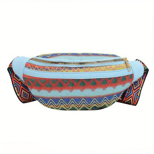 Bohemian Canvas Fanny Pack Ethnic Style Chest Bag Crossbody Hip Bag