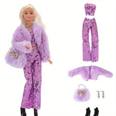 Purple Princess Outfit for 1 6 Scale Dolls Includes Dress Tops & Pants Set