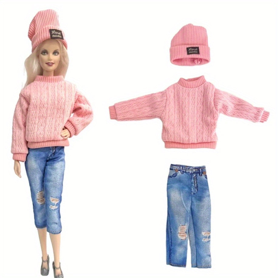 Pink Princess Beach Sun Hat & Clothes For 11.8 Inch Doll