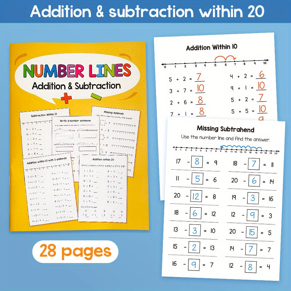 Math Workbook for Kids Ages 6-8 - Number Lines Addition & Subtraction