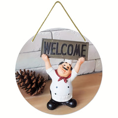 Resin Chef Figures Wooden Sign 20" Welcome Sign Family Party Decoration