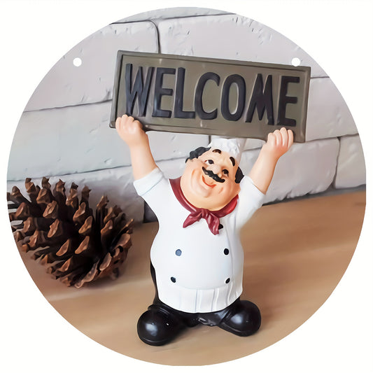 Resin Chef Figures Wooden Sign 20" Welcome Sign Family Party Decoration