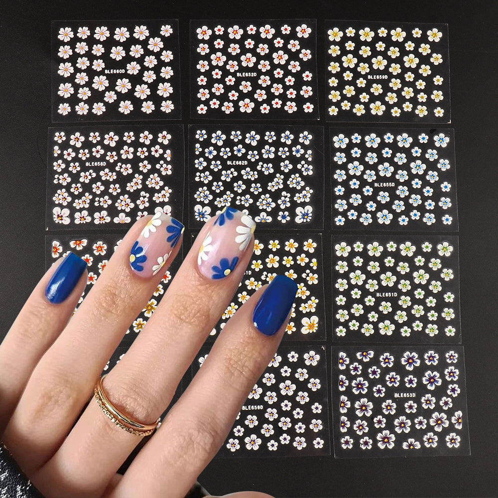 12pcs Shimmering Floral Nail Art Stickers Self Adhesive Decals for Manicure