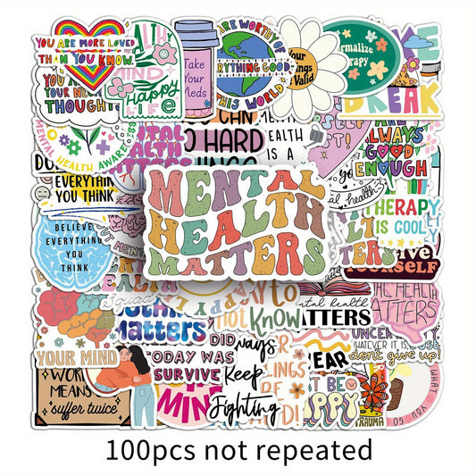 100pcs Psychological Health Stickers for Guitar Laptop Water Cup Book Luggage