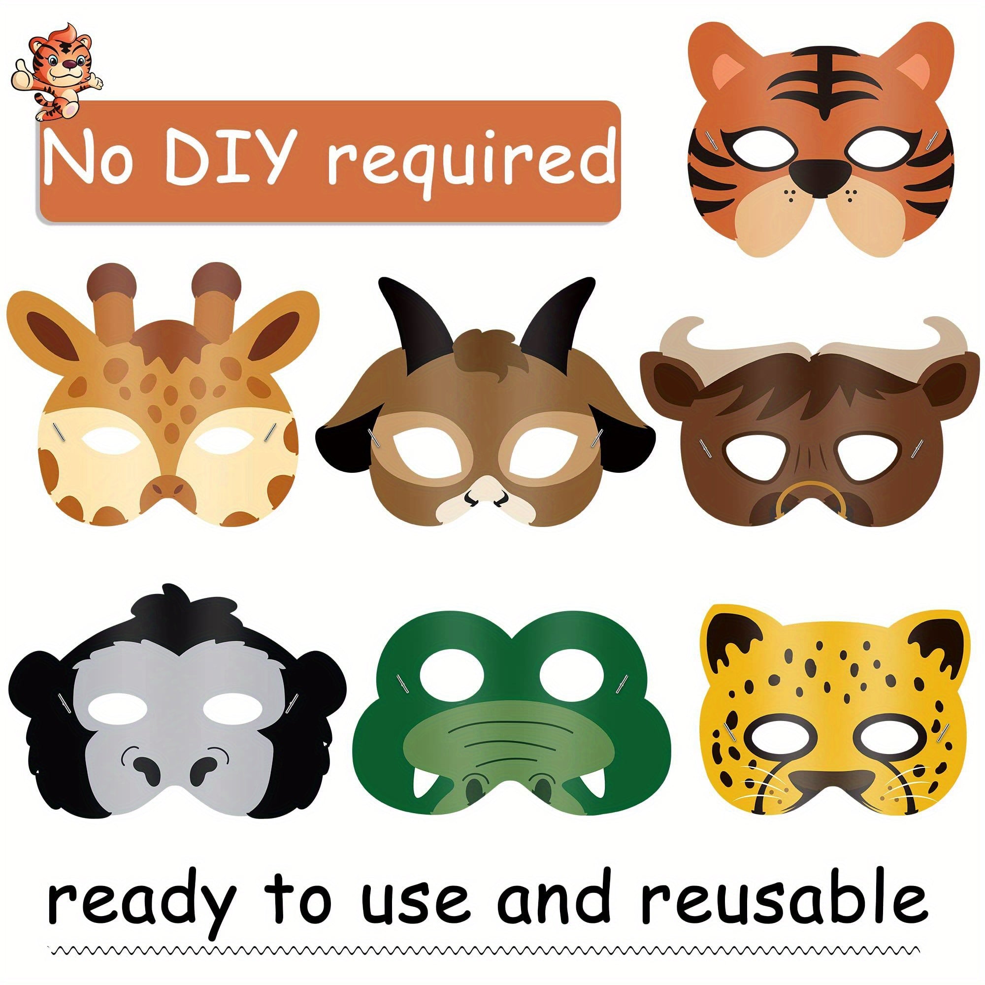 16pcs Animal Masks Party Favors Jungle Safari Theme Birthday Dress Up