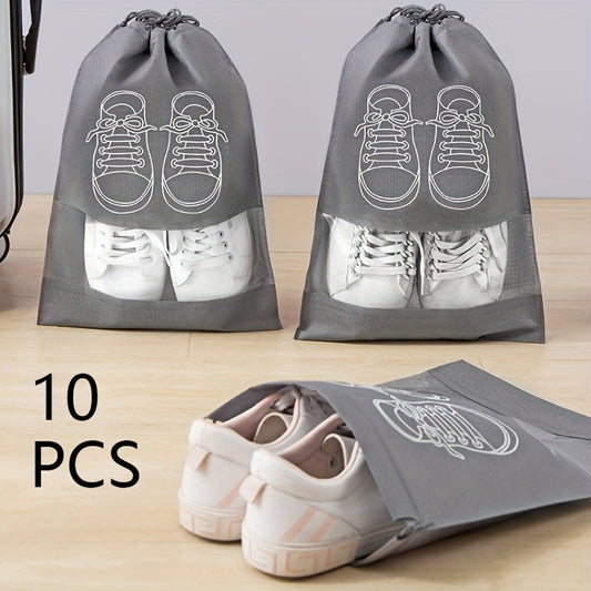 10 Pack Shoe Storage Bags with Transparent Window Drawstring Closure