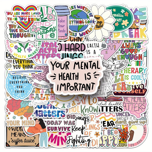 100pcs Mental Health Quotes Vinyl Stickers for Laptops Water Bottl