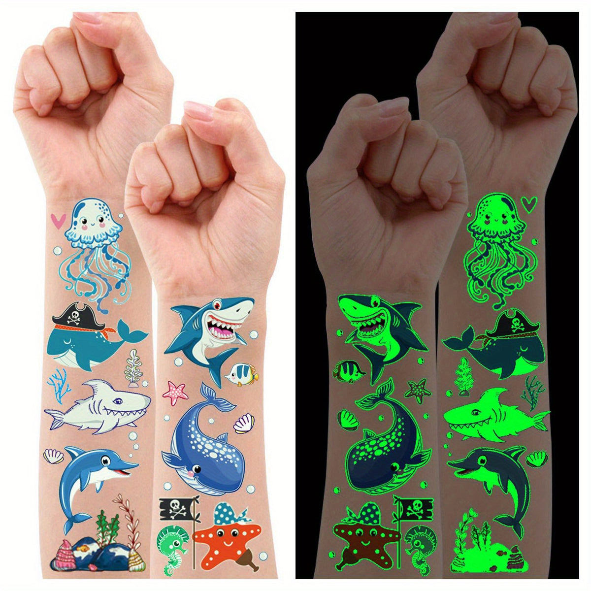 10 Sheets Marine Organisms Temporary Tattoos