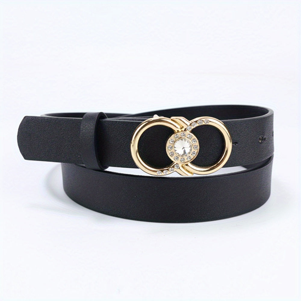 Rhinestone Double Ring Buckle Belt Stylish PU Leather Belt For Women