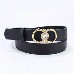 Rhinestone Double Ring Buckle Belt Stylish PU Leather Belt For Women
