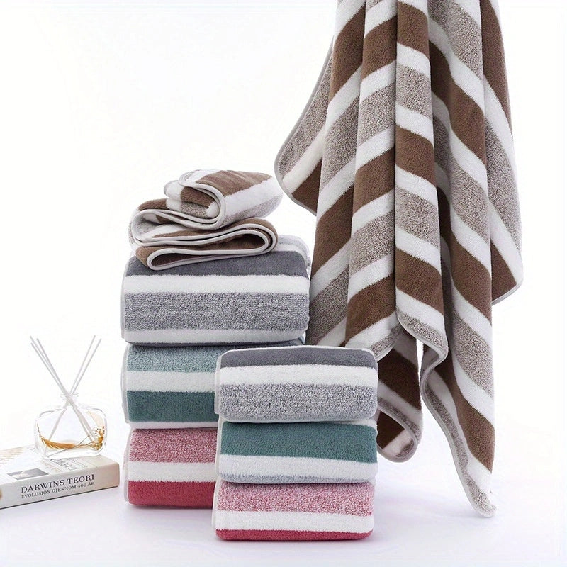 Striped Towel Set Ultra Fast Quick Dry Absorbent Plush