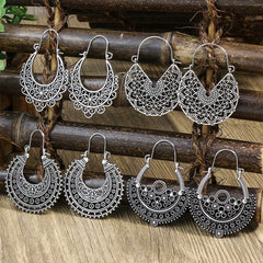 Vintage Ancient Silver U Shaped Earrings Women's Boho Hollow Dangle Earrings