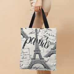 Large Parisian Canvas Tote with Eiffel Tower & Vintage Stamps Design