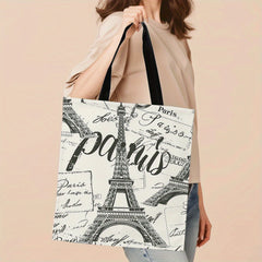 Large Parisian Canvas Tote with Eiffel Tower & Vintage Stamps Design