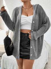  Solid Hollow Out Hoodie Cardigan