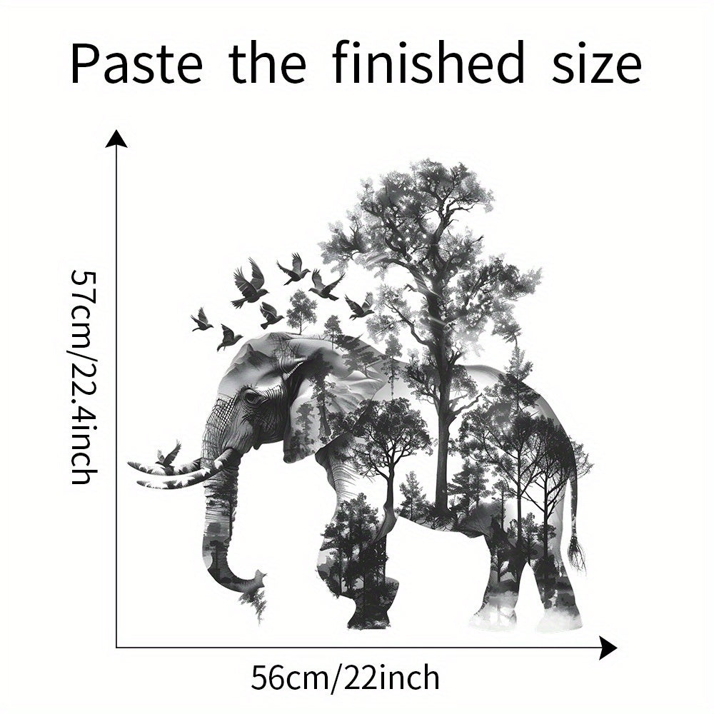 African Elephant & Birds Silhouette Wall Decals - Nordic Style Vinyl Transfer