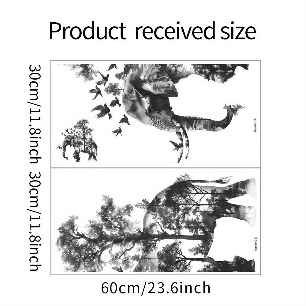 African Elephant & Birds Silhouette Wall Decals - Nordic Style Vinyl Transfer