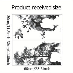 African Elephant & Birds Silhouette Wall Decals - Nordic Style Vinyl Transfer