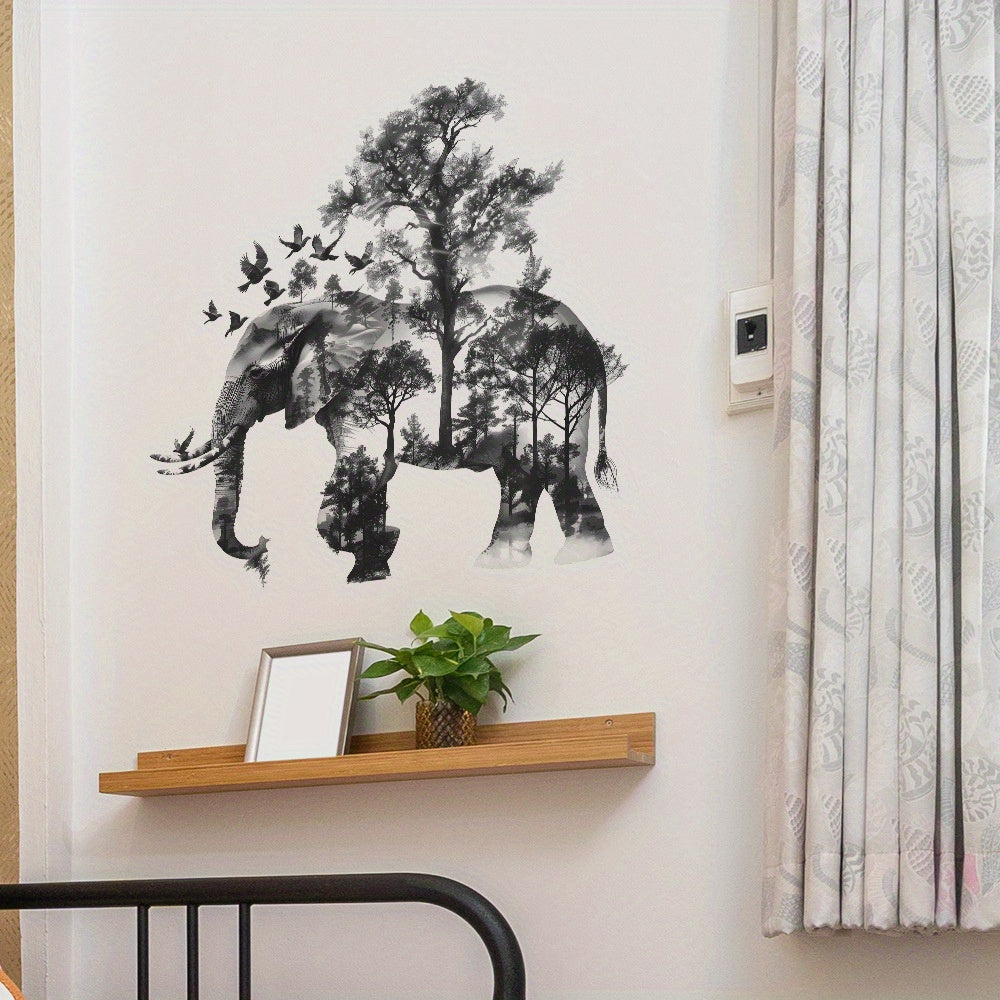 African Elephant & Birds Silhouette Wall Decals - Nordic Style Vinyl Transfer