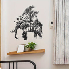 African Elephant & Birds Silhouette Wall Decals - Nordic Style Vinyl Transfer