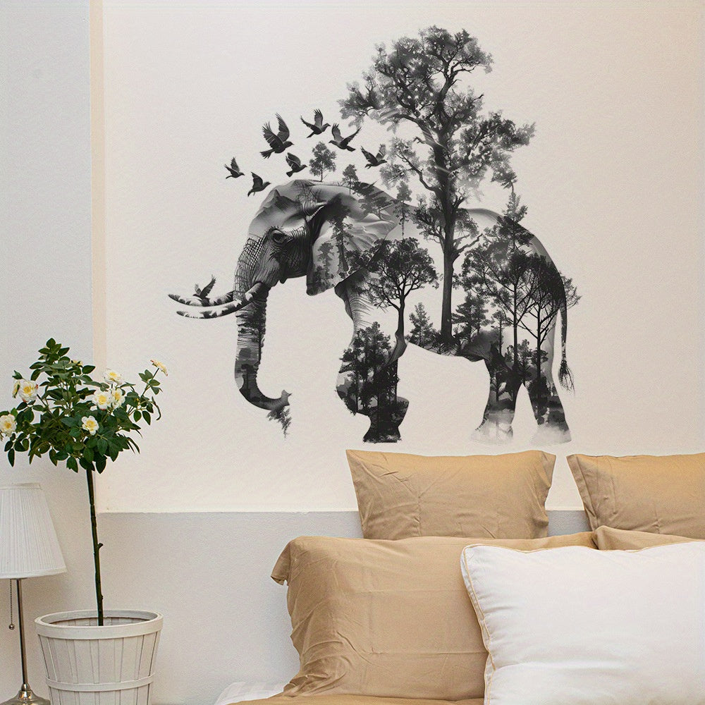 African Elephant & Birds Silhouette Wall Decals - Nordic Style Vinyl Transfer