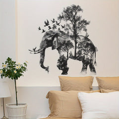African Elephant & Birds Silhouette Wall Decals - Nordic Style Vinyl Transfer