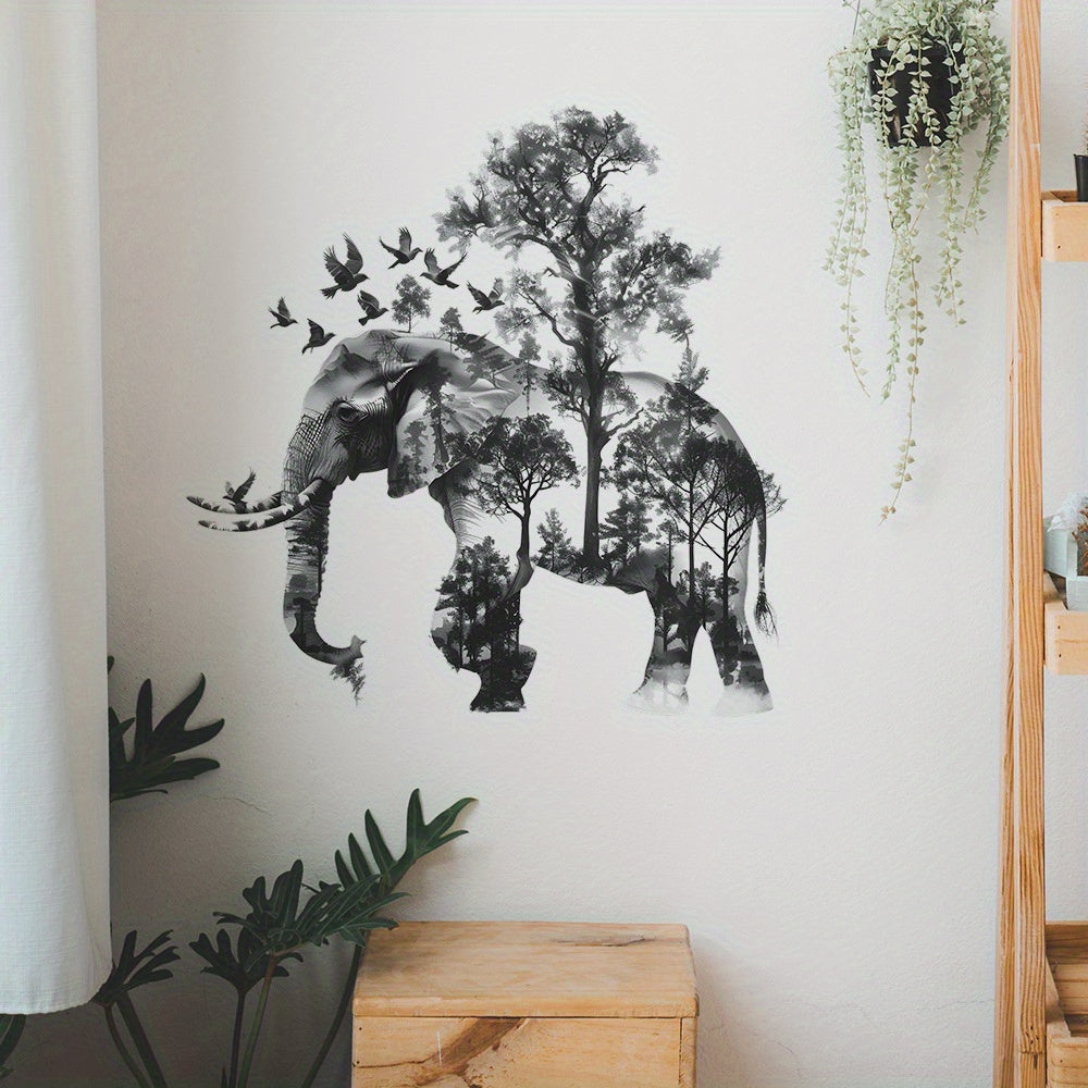 African Elephant & Birds Silhouette Wall Decals - Nordic Style Vinyl Transfer