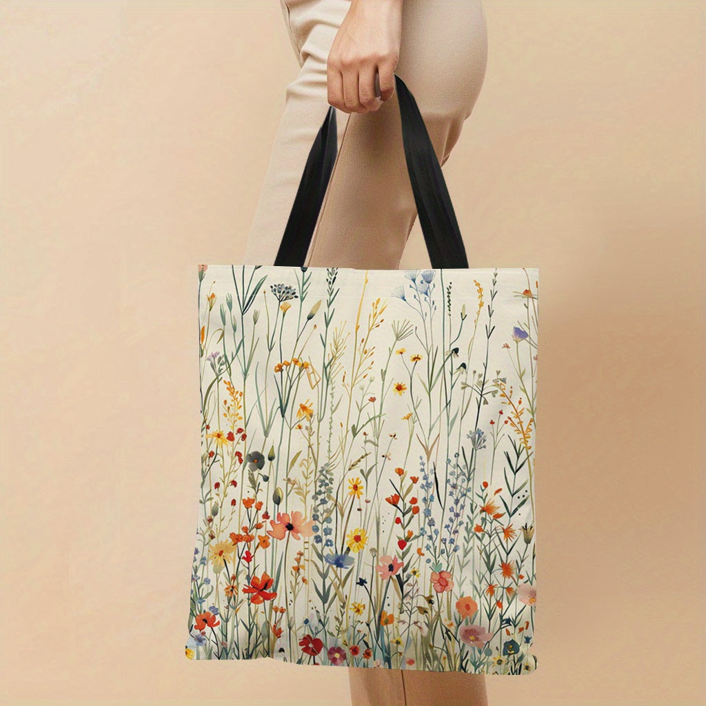 Large Floral Canvas Tote Bag Lightweight Handbag for Daily Shopping