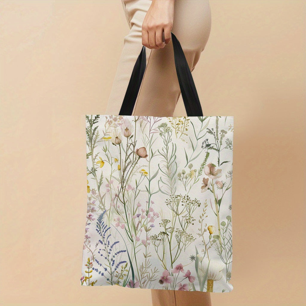 Large Floral Canvas Tote Bag Lightweight Handbag for Daily Shopping