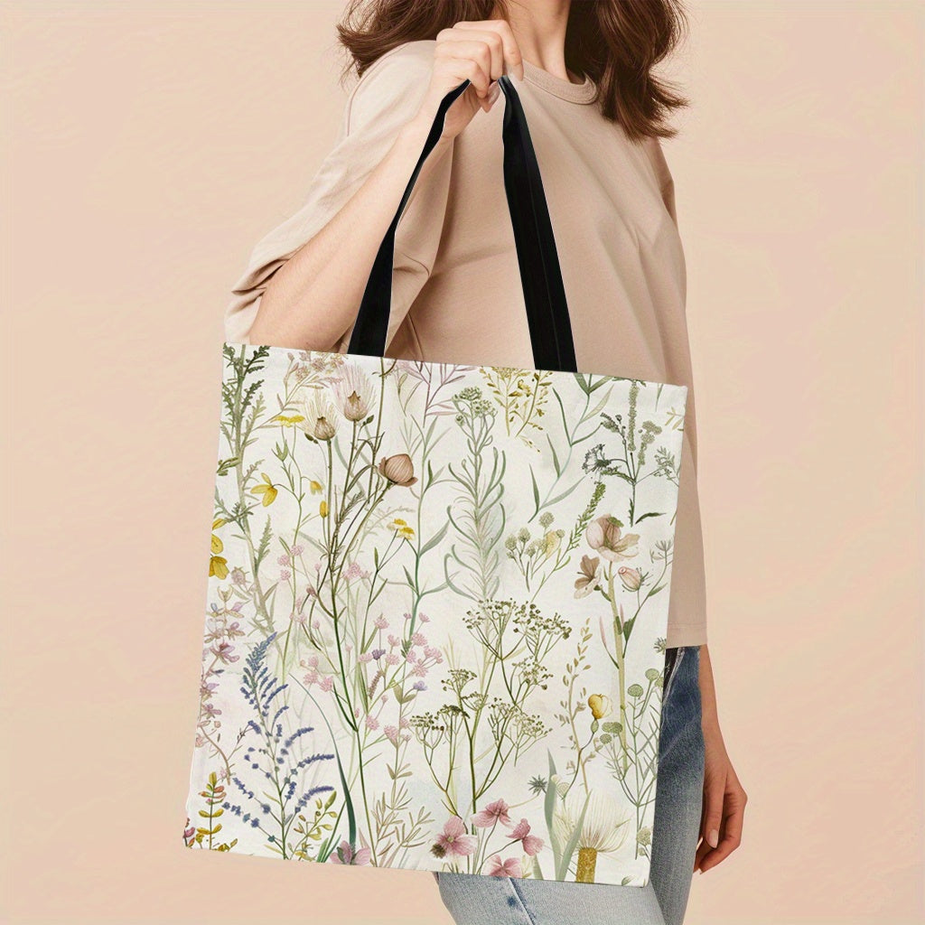 Large Floral Canvas Tote Bag Lightweight Handbag for Daily Shopping