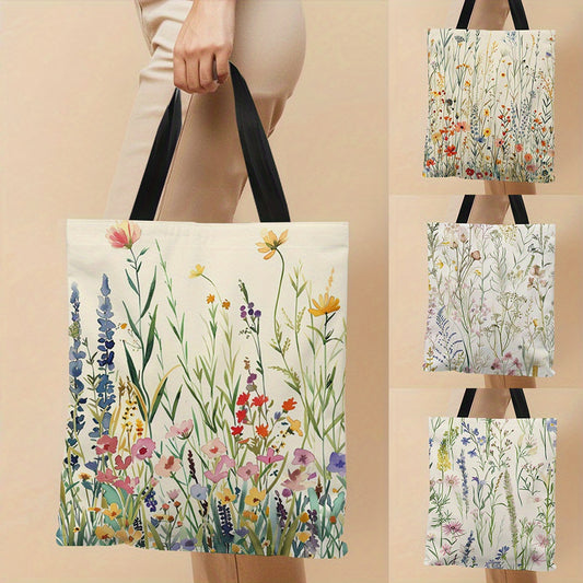 Large Floral Canvas Tote Bag Lightweight Handbag for Daily Shopping