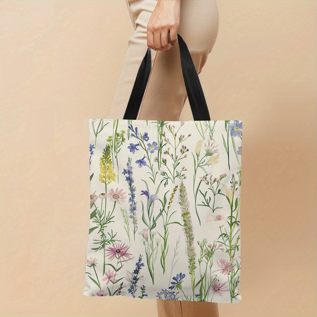 Large Floral Canvas Tote Bag Lightweight Handbag for Daily Shopping