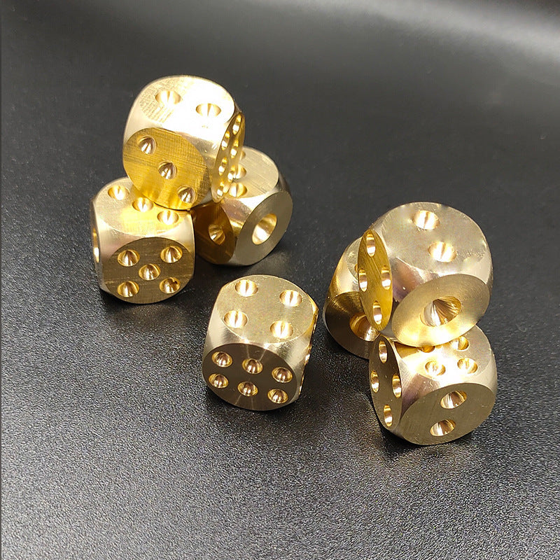 3pcs Solid Brass Mahjong Dice Golden Copper Metal w/ Engravings
