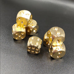 3pcs Solid Brass Mahjong Dice Golden Copper Metal w/ Engravings