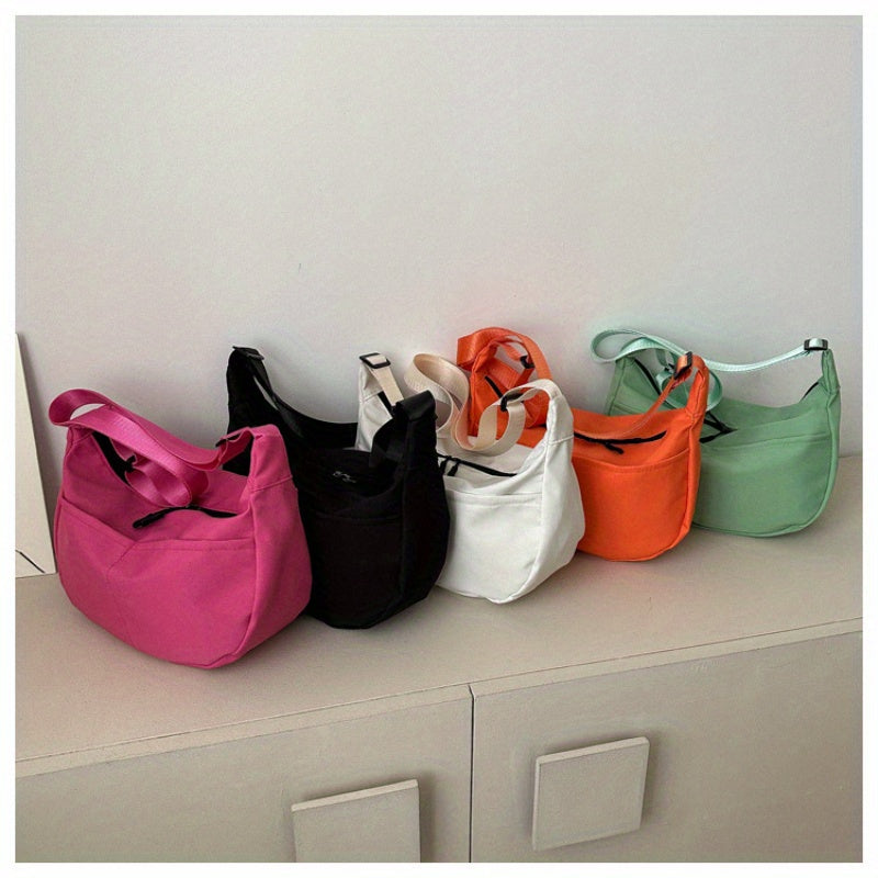 Women's Nylon Hobo Sling Bag Solid Crescent Crossbody Waterproof Half Moon Bag