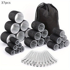 37pcs Hair Styling Kit Self Grip Rollers Clips Storage Bag All Hair Type