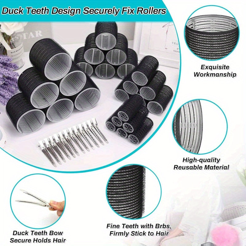 37pcs Hair Styling Kit Self Grip Rollers Clips Storage Bag All Hair Type