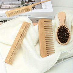 6pc Bamboo Hair Brush & Comb Set for Normal Hair w/ Tooth Comb & Paddle B