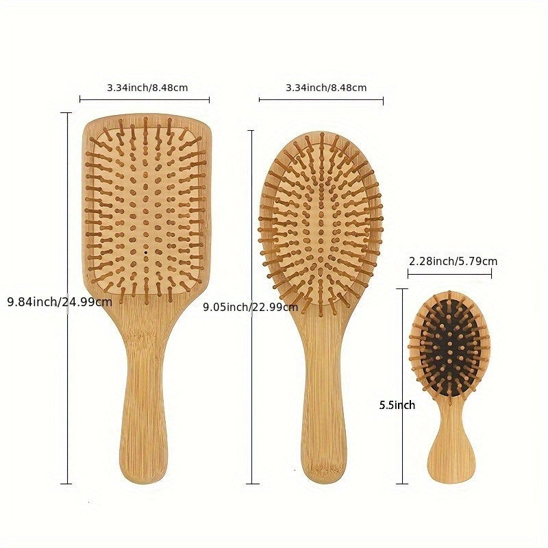 6pc Bamboo Hair Brush & Comb Set for Normal Hair w/ Tooth Comb & Paddle B