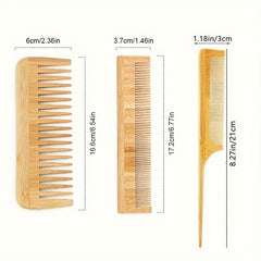 6pc Bamboo Hair Brush & Comb Set for Normal Hair w/ Tooth Comb & Paddle B