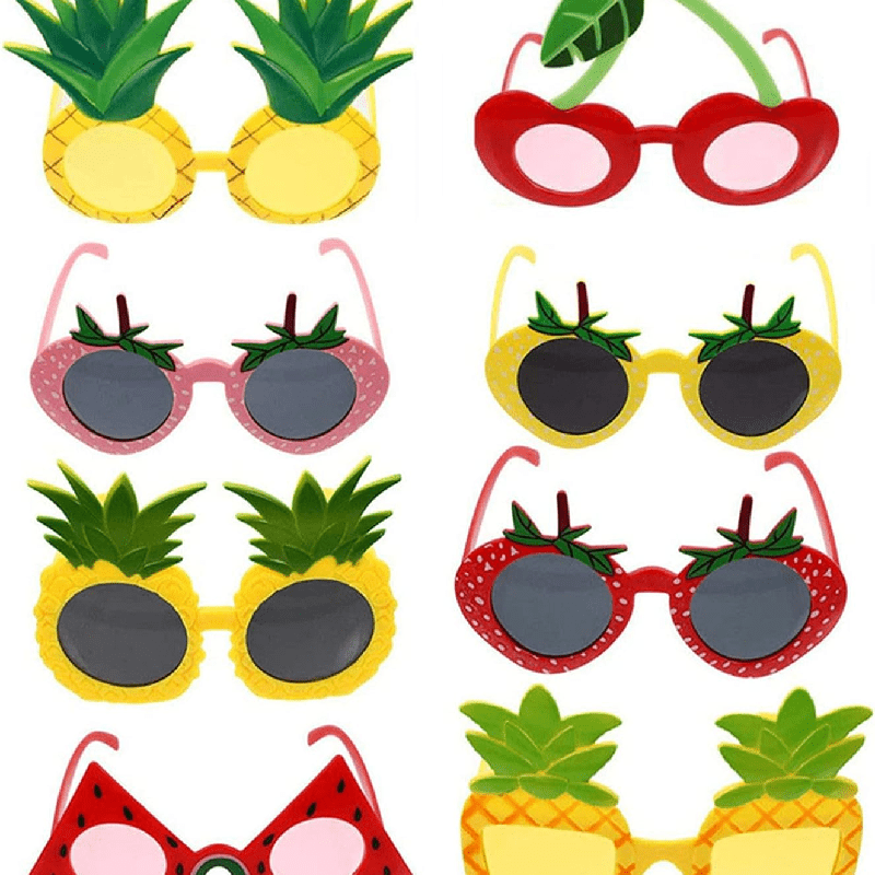 8Pcs Luau Party Fruit Shaped Glasses Hawaiian Beach Photo Booth Props