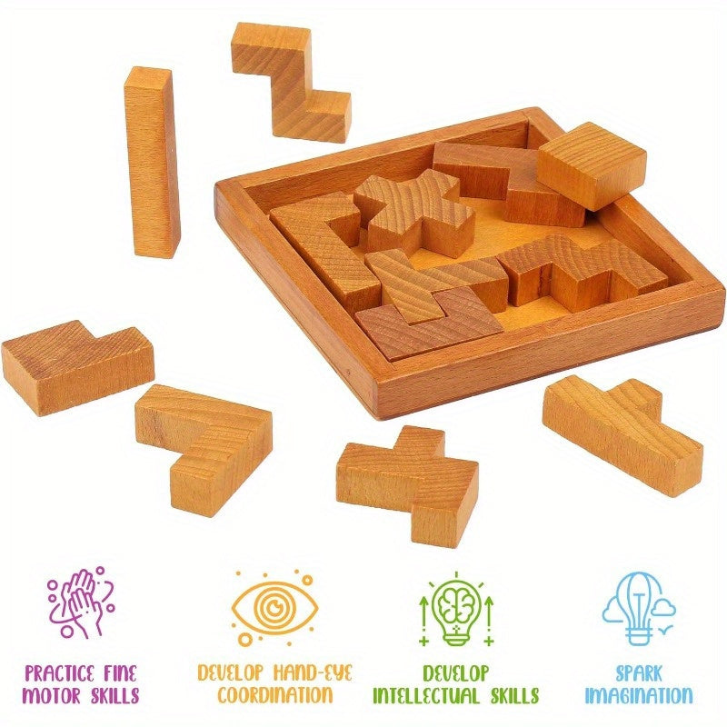 Busaurus Wooden Brain Teaser Puzzle Deep Brown for Adults