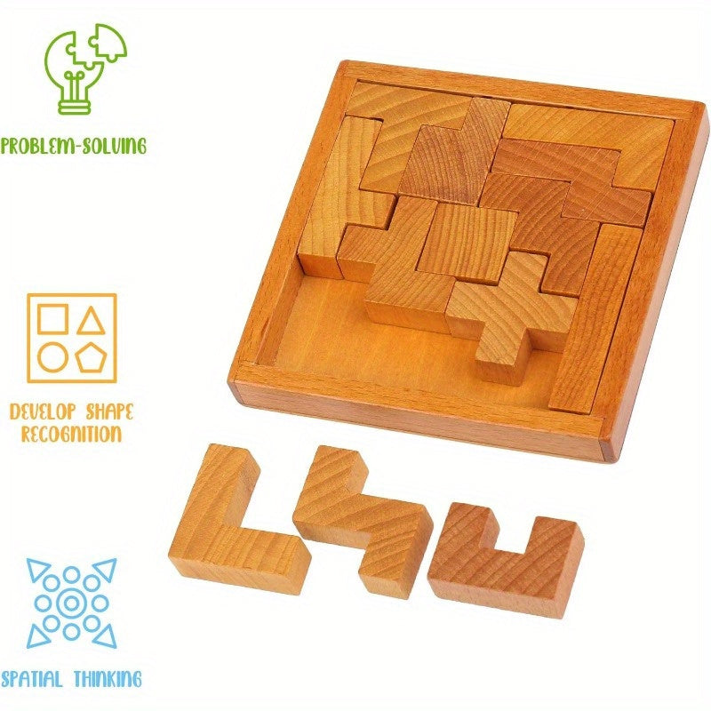 Busaurus Wooden Brain Teaser Puzzle Deep Brown for Adults