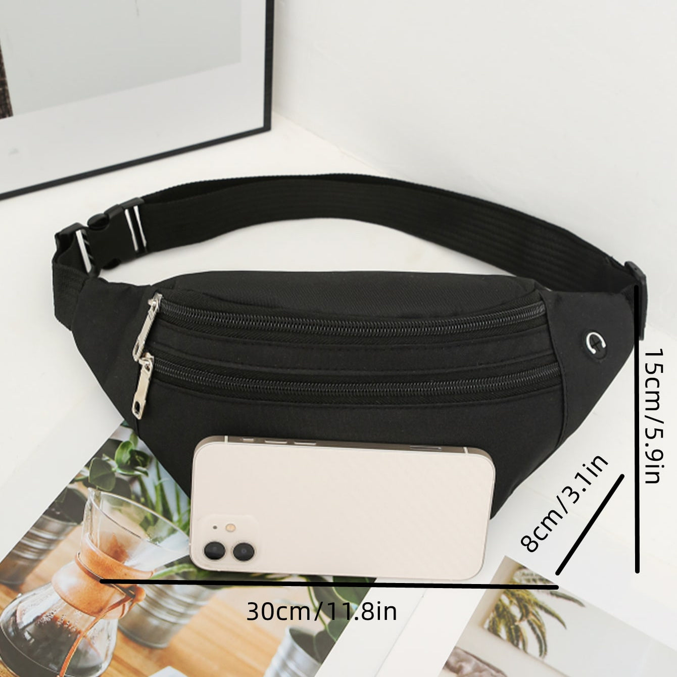 Adjustable Nylon Fanny Pack with Headphone Port Lightweight Business Casual Hip