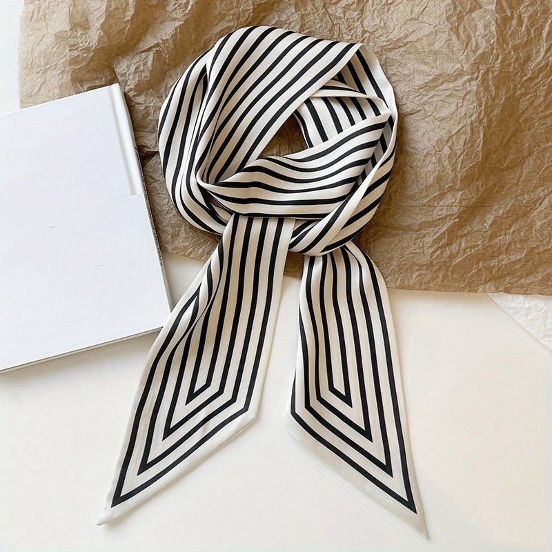 Striped Satin Ribbon Scarf Minimalist Style Long Narrow Versatile Accessory