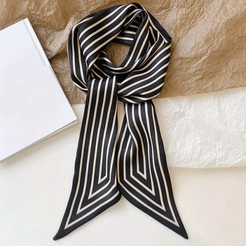 Striped Satin Ribbon Scarf Minimalist Style Long Narrow Versatile Accessory