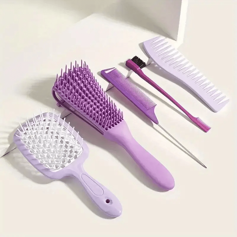 5 Piece Hair Brush Set with Scalp Massage Comb for All Hair Types