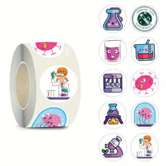 Chemistry Cartoon Stickers Scientists Circular Design