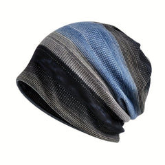 Striped Block Beanies Elastic Head Wrap Unisex Slouchy Beanie